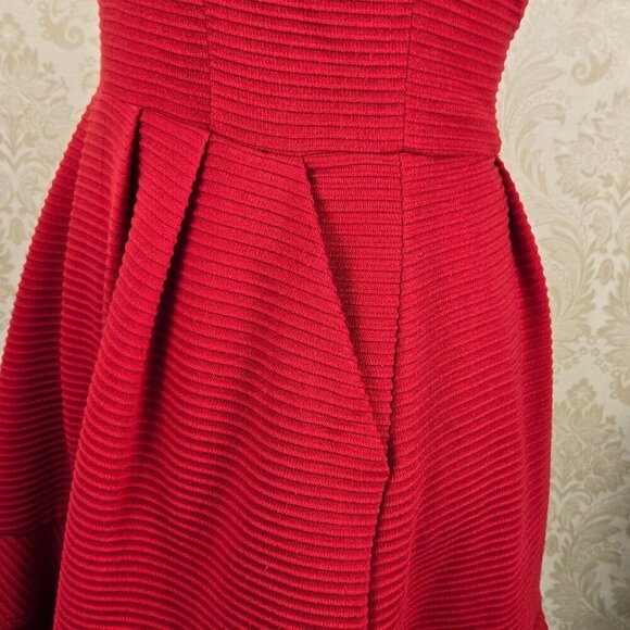 Buttons Size S Red Fit & Flare Dress Sequins Embroidery Textured Cap Sleeve NWT - Picture 8 of 16